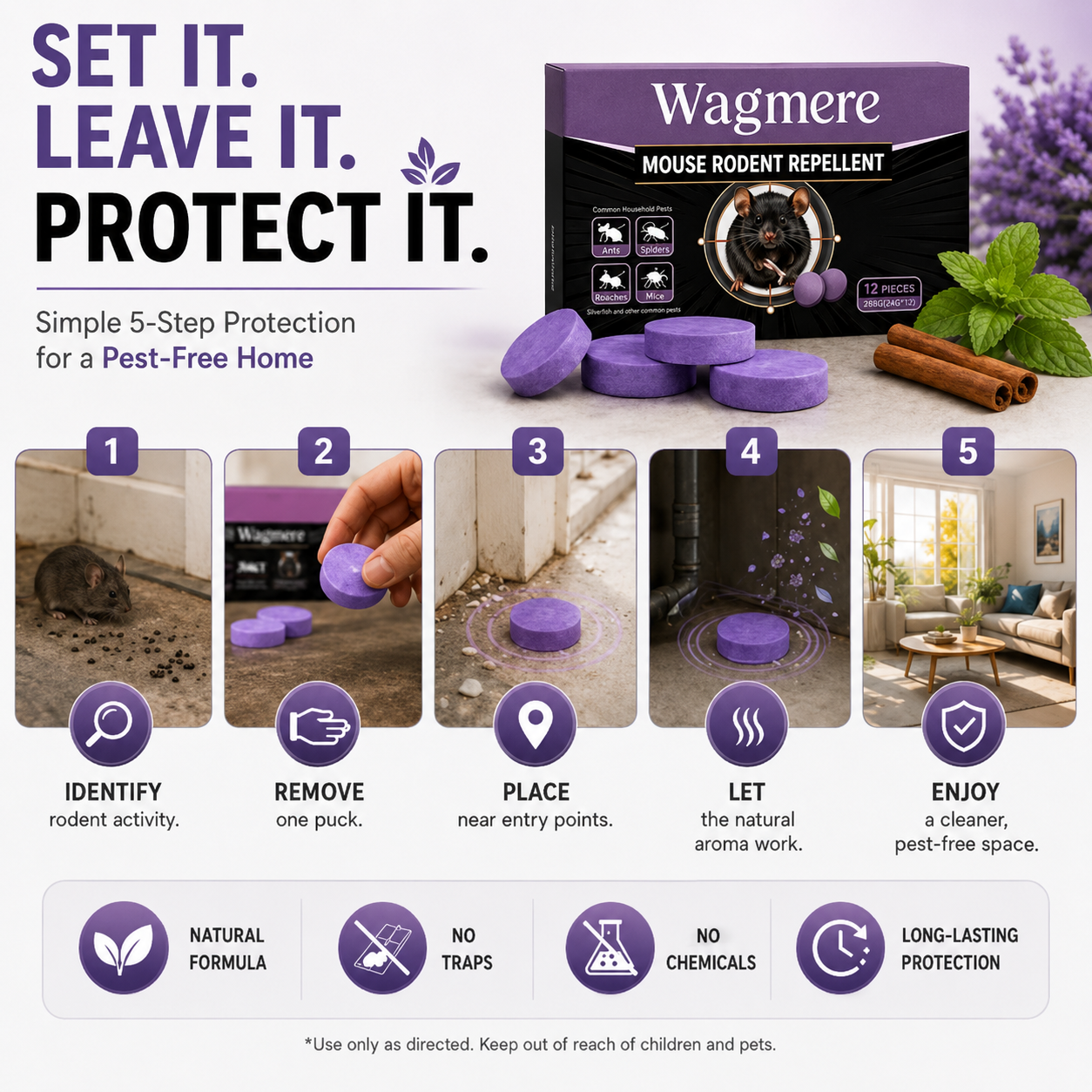 Natural Pest & Rodent Repellent Pucks Long-Lasting Plant-Based Formula 12 Pieces