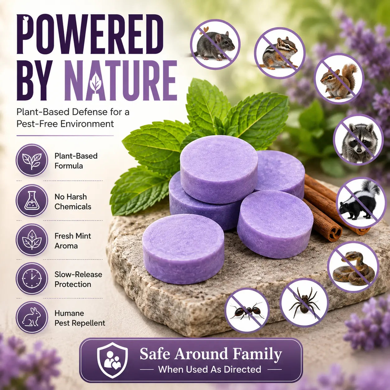 Natural Pest & Rodent Repellent Pucks Long-Lasting Plant-Based Formula 12 Pieces