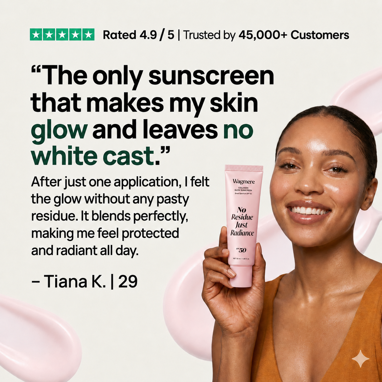 ✨Wagmere No Residue Just Radiance Collagen Sunscreen | 🔥SPF 50 Broad Spectrum Face Sunscreen💗