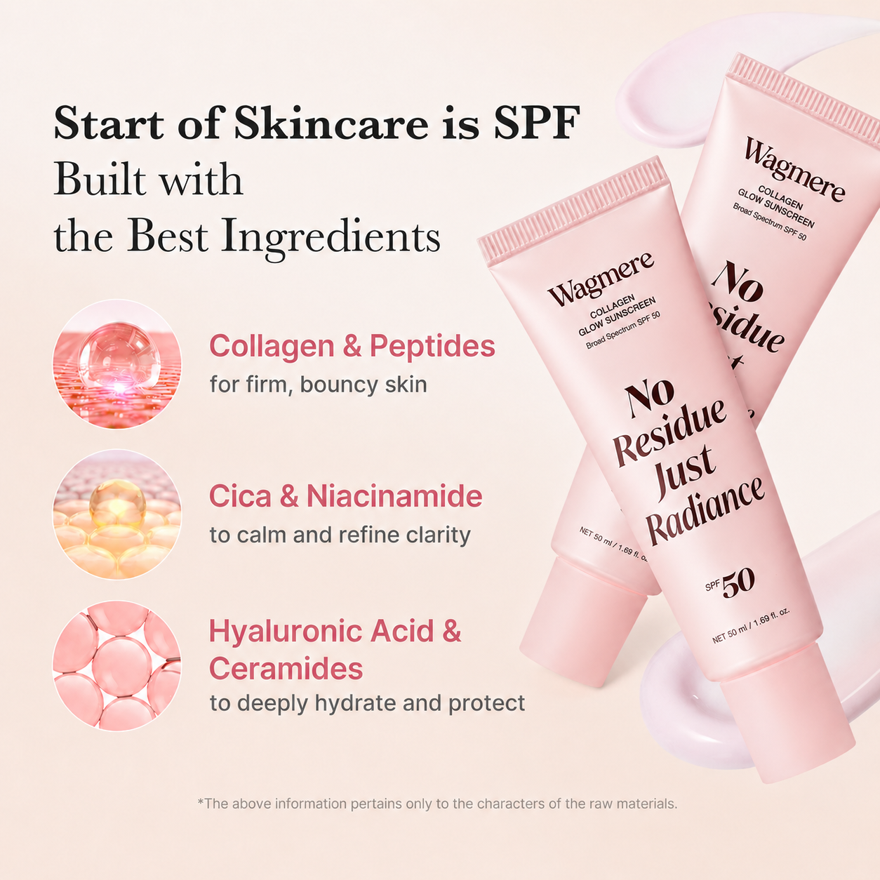 ✨Wagmere No Residue Just Radiance Collagen Sunscreen | 🔥SPF 50 Broad Spectrum Face Sunscreen💗