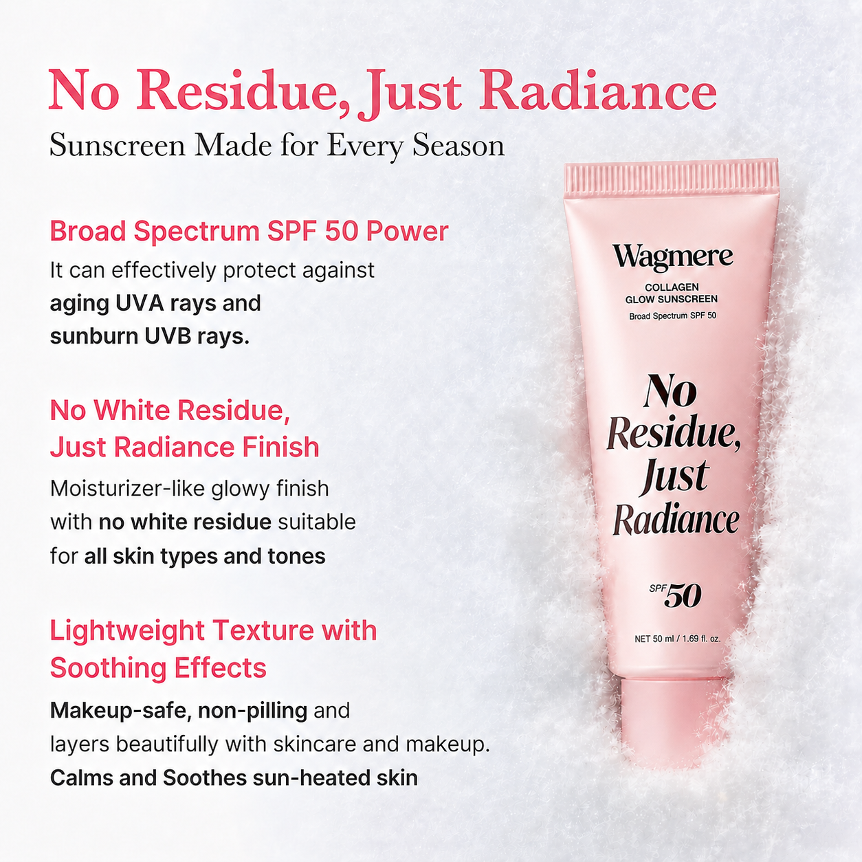 ✨Wagmere No Residue Just Radiance Collagen Sunscreen | 🔥SPF 50 Broad Spectrum Face Sunscreen💗