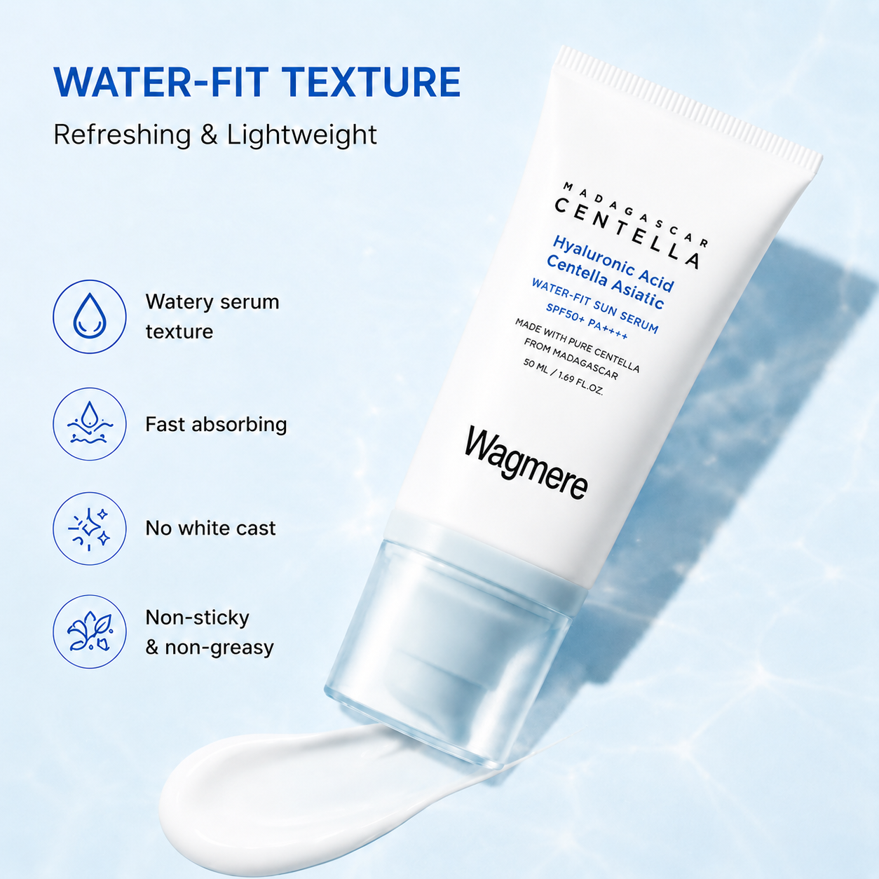 Wagmere Hyaluronic Acid Centella Asiatic Water-Fit Sun Serum💜